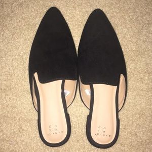Black suede mule loafers